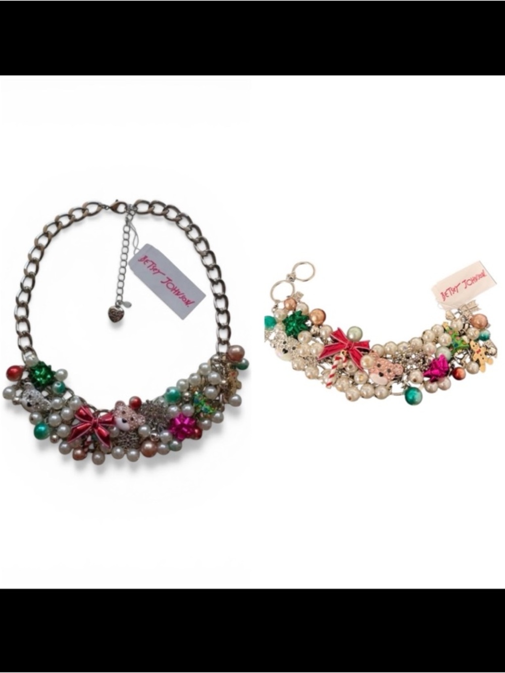 BETSEY JOHNSON SET Christmas Revival Multi-Charm Necklace & Bracelet NEW NWT